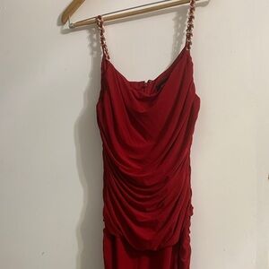R & M Richards Red Backless Draped Dress